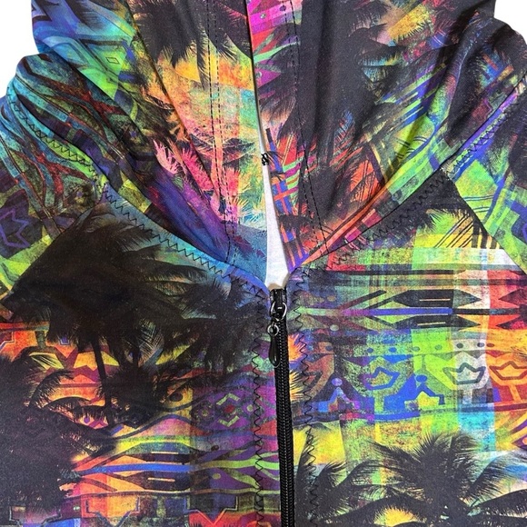 Margarita Supplex Activewear rainbow palm yoga Zip Hoodie Jacket Size 1 small - Picture 5 of 8